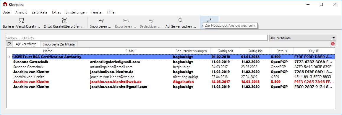 Kleopatra-Zertifikate